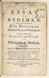 CHEYNE, GEORGE. An Essay on Regimen. Together with Five Discourses, Medical, Moral, and Philosophical. 1740